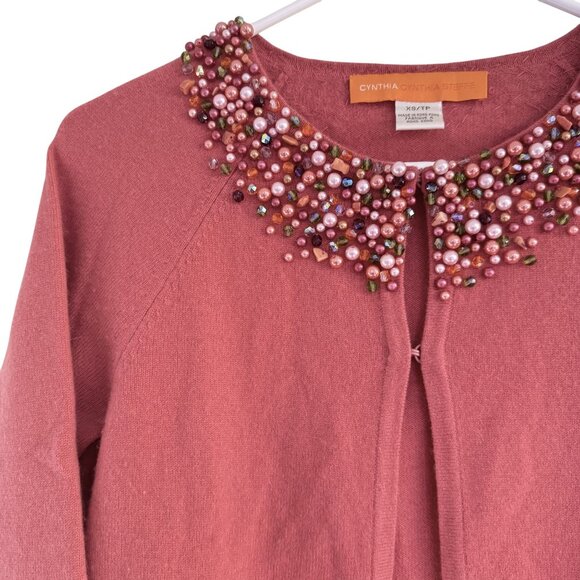 Cynthia Cynthia Steffe Women's Coral Pink Cashmere Beaded Collar 3/4 Sleeve XS - Picture 3 of 7